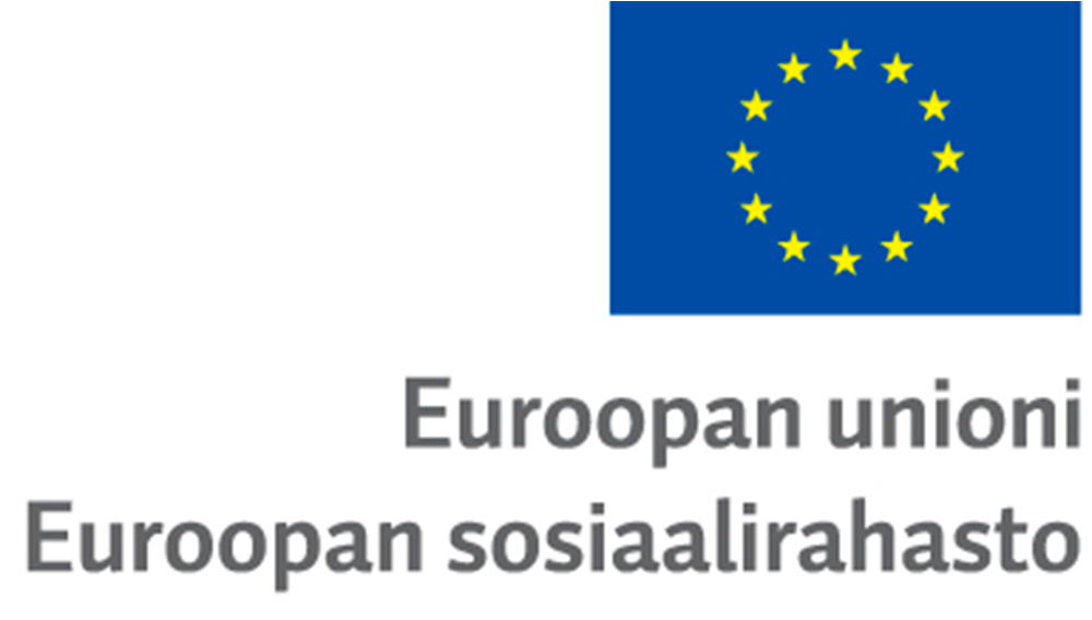 Oikeassa yläkulmassa EU:n lippu. Sen alla teksti Euroopan unioni - Euroopan sosiaalirahasto.
