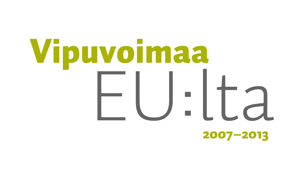 Kuvassa teksti Vipuvoimaa EU:lta 2007--2013. Teksti Vipuvoimaa ja 2007-13 ovat vihreällä, muu mustalla.