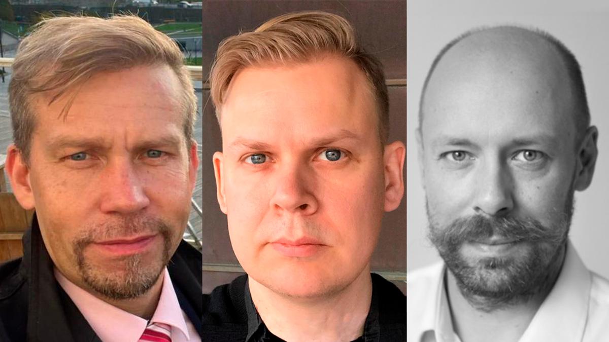Kasvokuvat Mika Kortelaisesta, Oskari Nokso-Koivistosta ja Markku Heinäsenahosta.