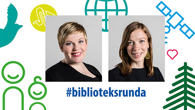 Minister Li Andersson och Annika Saarikko på biblioteksturné.