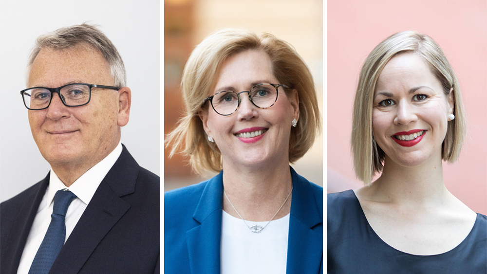 Kasvokuvissa komissaari Nicolas Schmit, työministeri Tuula Haatainen sekä sosiaali- ja terveysministeri Hanna Sarkkinen