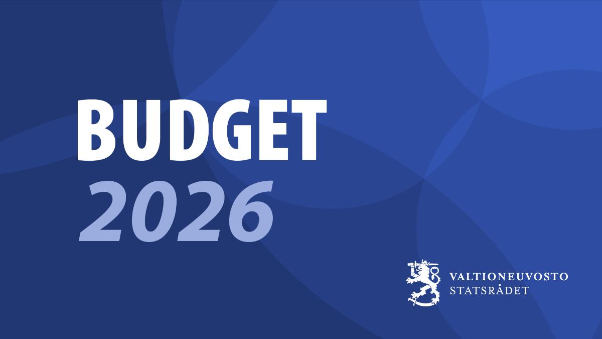 På bilden står det budget 2026 mot en blå bakgrund